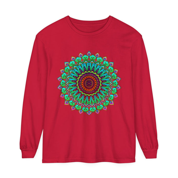 Colorful long sleeve tee featuring a mesmerizing mandala pattern