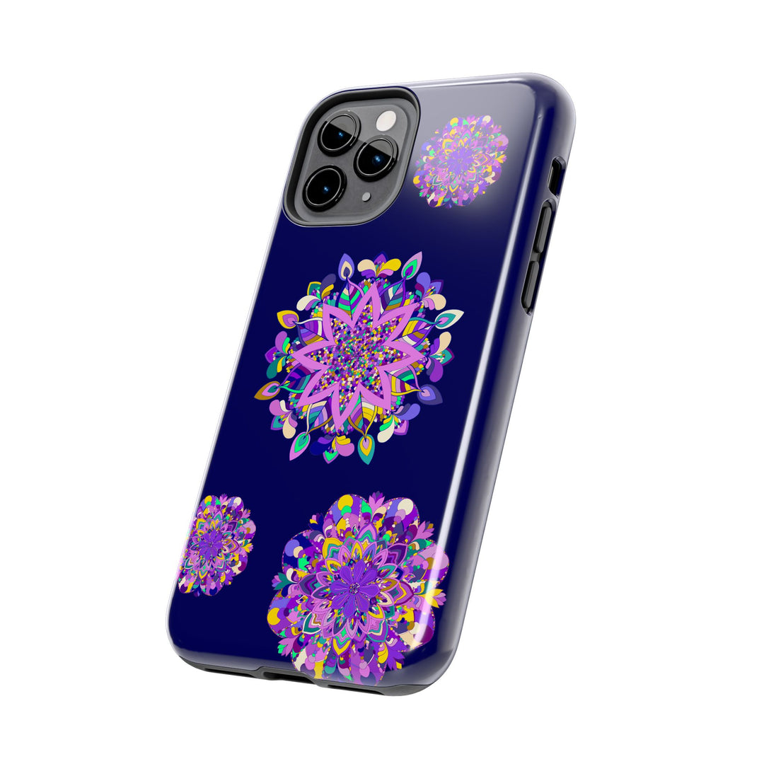 Hand drawn purple mandala art phone case, durable and shock absorbent