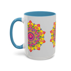 Intricate and colorful Mandala Mug - Vibrant Art on Grey with a vibrant mandala design