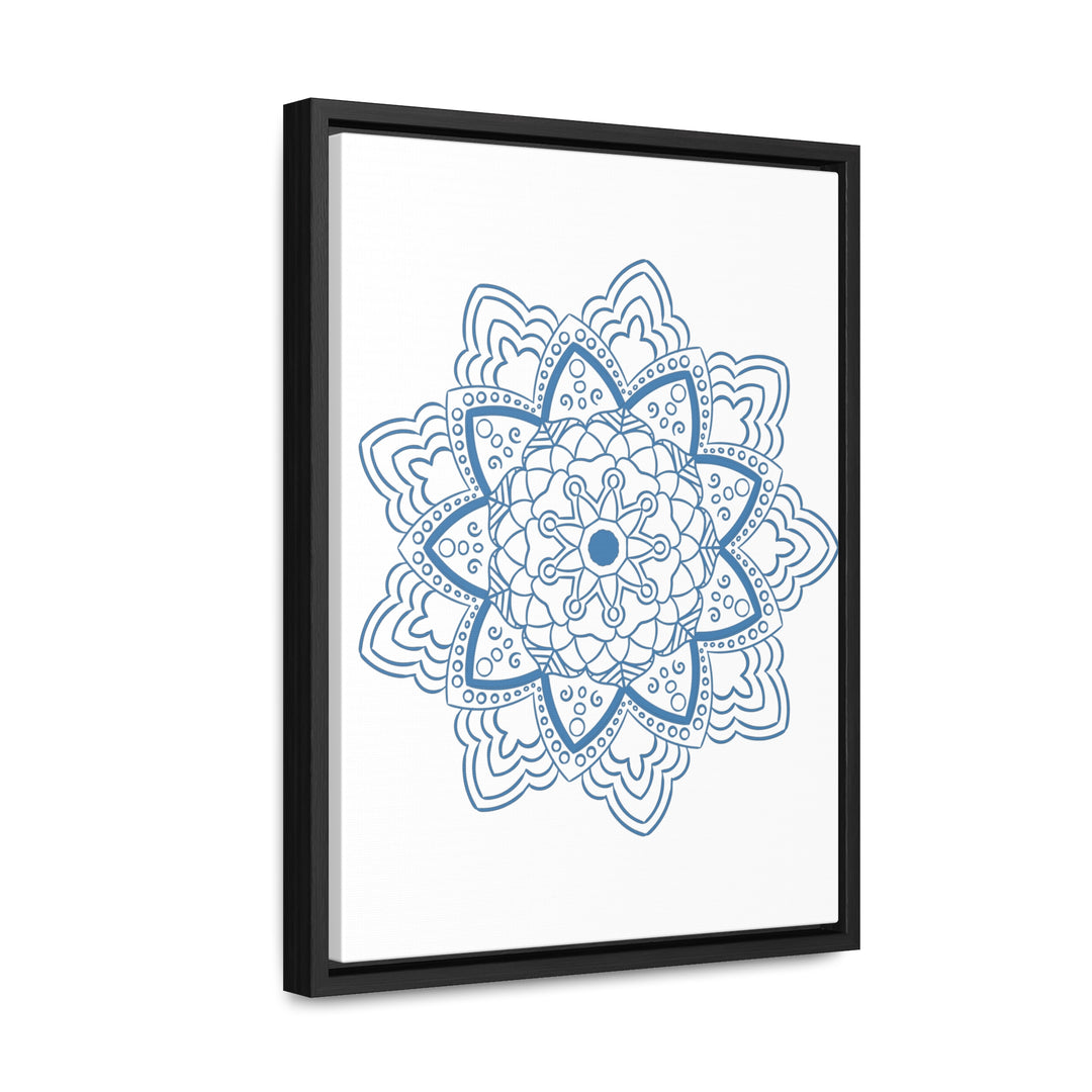 Beautiful steel blue Mandala Handmade Art on gallery canvas wraps, perfect for vertical frame decor