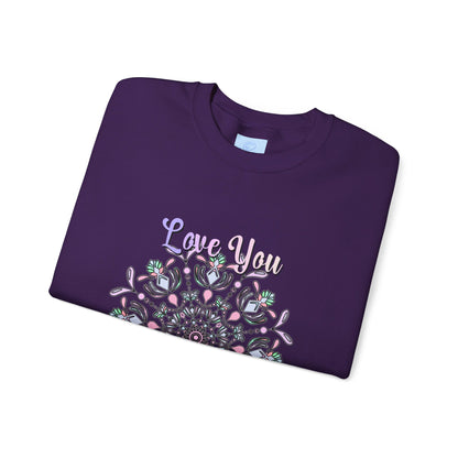 Cozy and stylish unisex crewneck sweatshirt with 'Love You Mom' design, perfect birthday gift for any mom to feel loved and appreciated