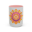 Vibrant and intricate floral mandala art design on ceramic coffee mug