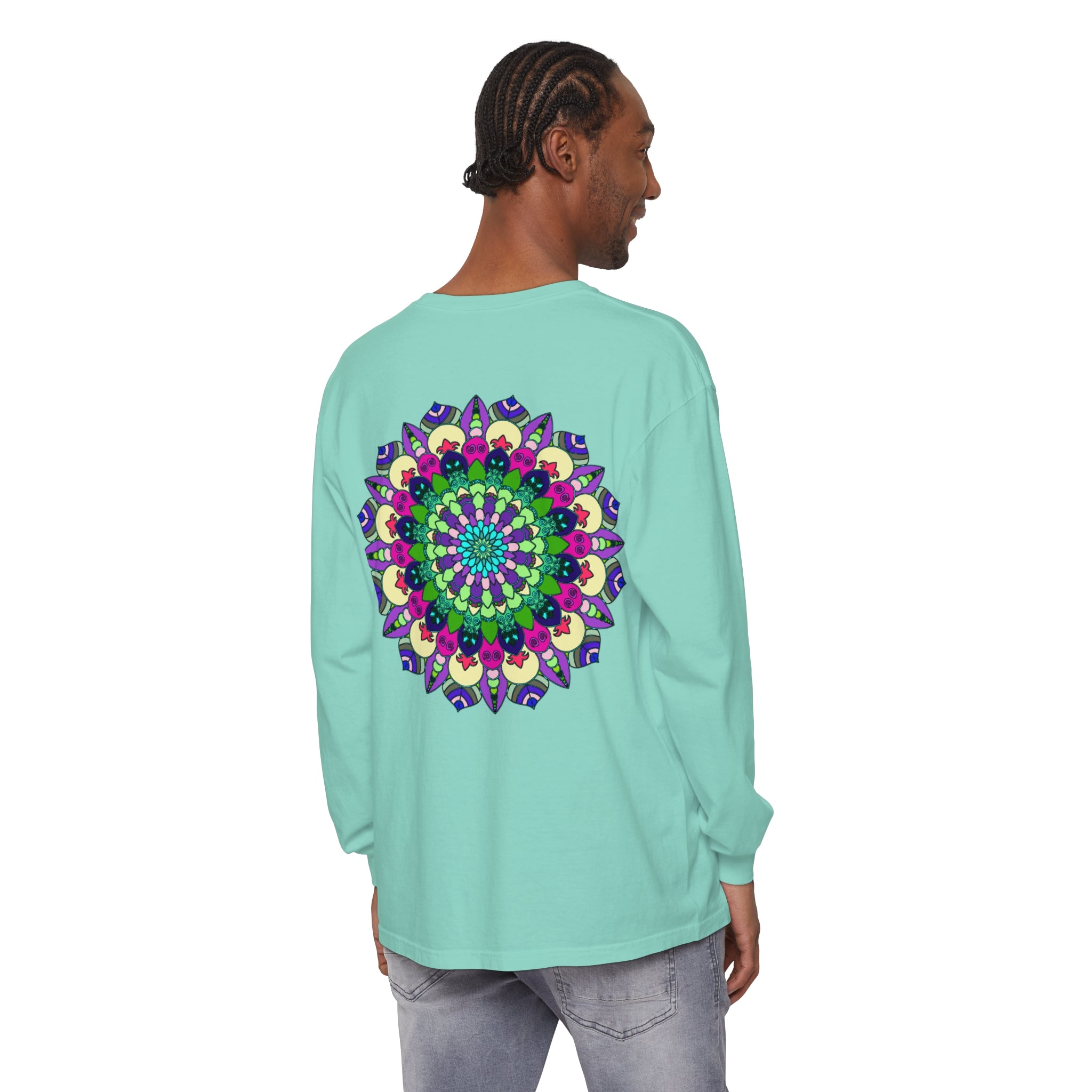 Colorful and intricate mandala design long sleeve t-shirt for both men and women