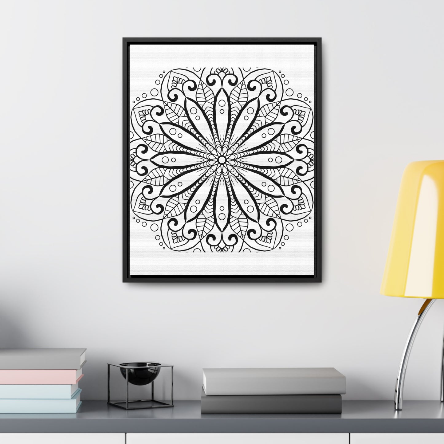 Vertical frame mandala art with intricate design on canvas wrap