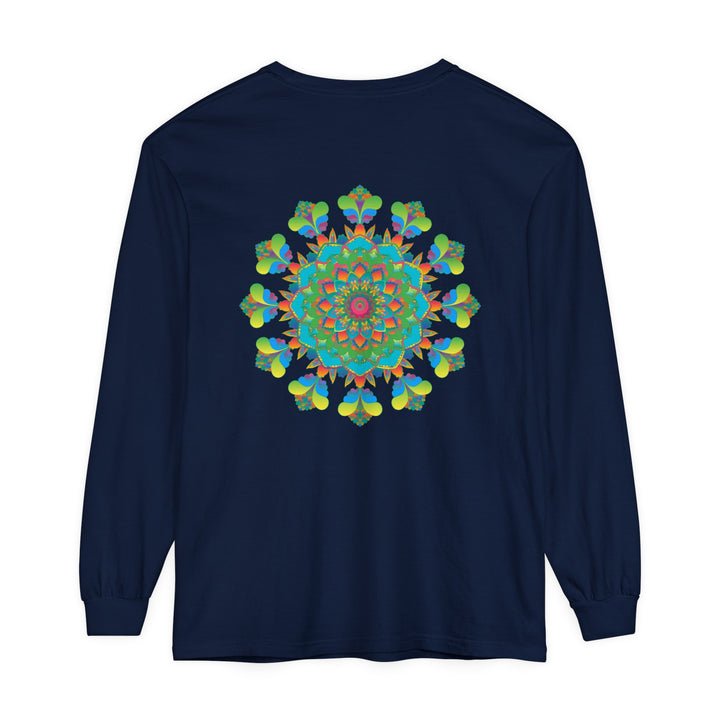 Colorful and vibrant long sleeve tie dye t-shirt with psychedelic mandala design