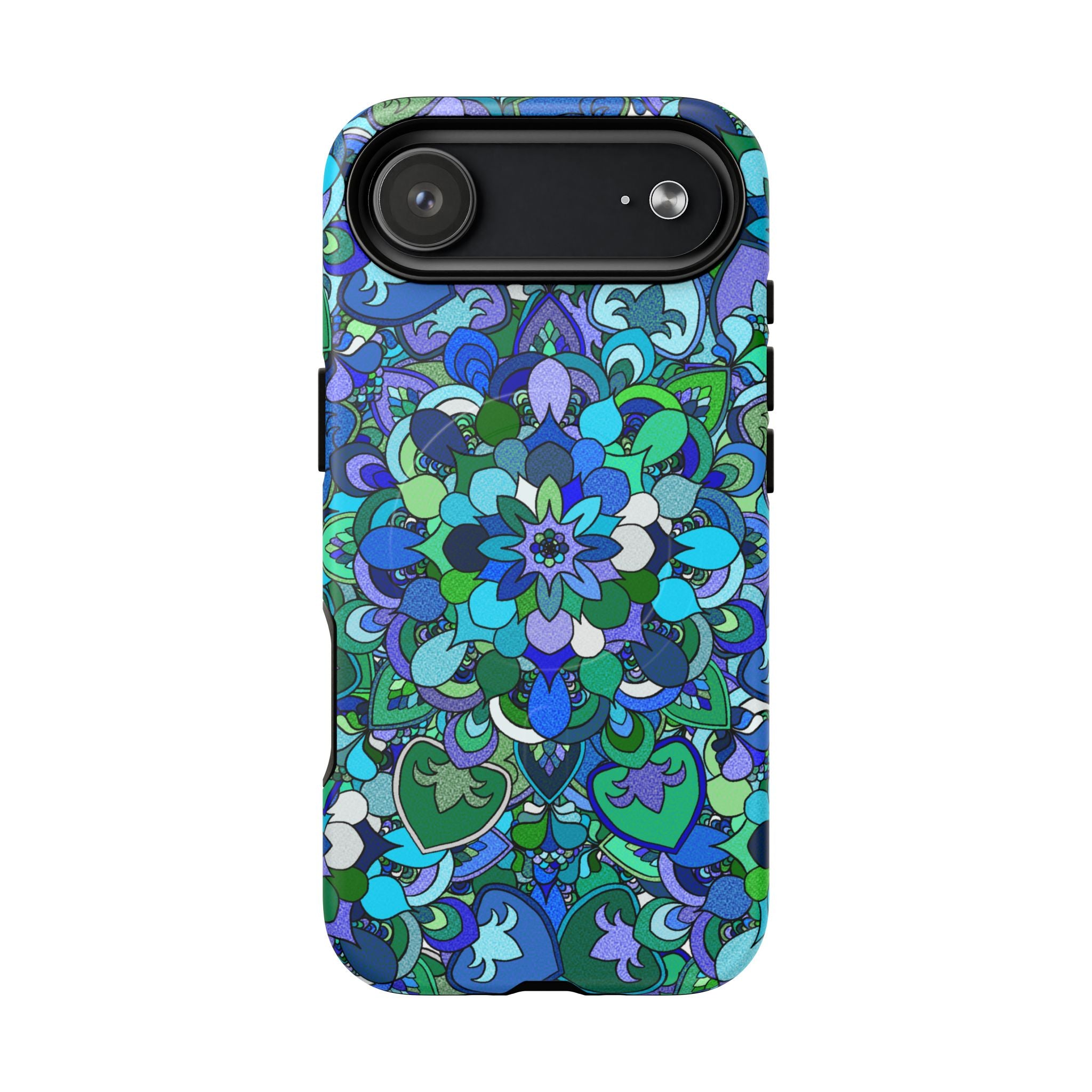 Cover Rigida Magnetica per Telefono con Mandala Floreale — Motivo Blu Verde
