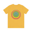 Vibrant mandala tee with colorful floral patterns and spiritual symbolism