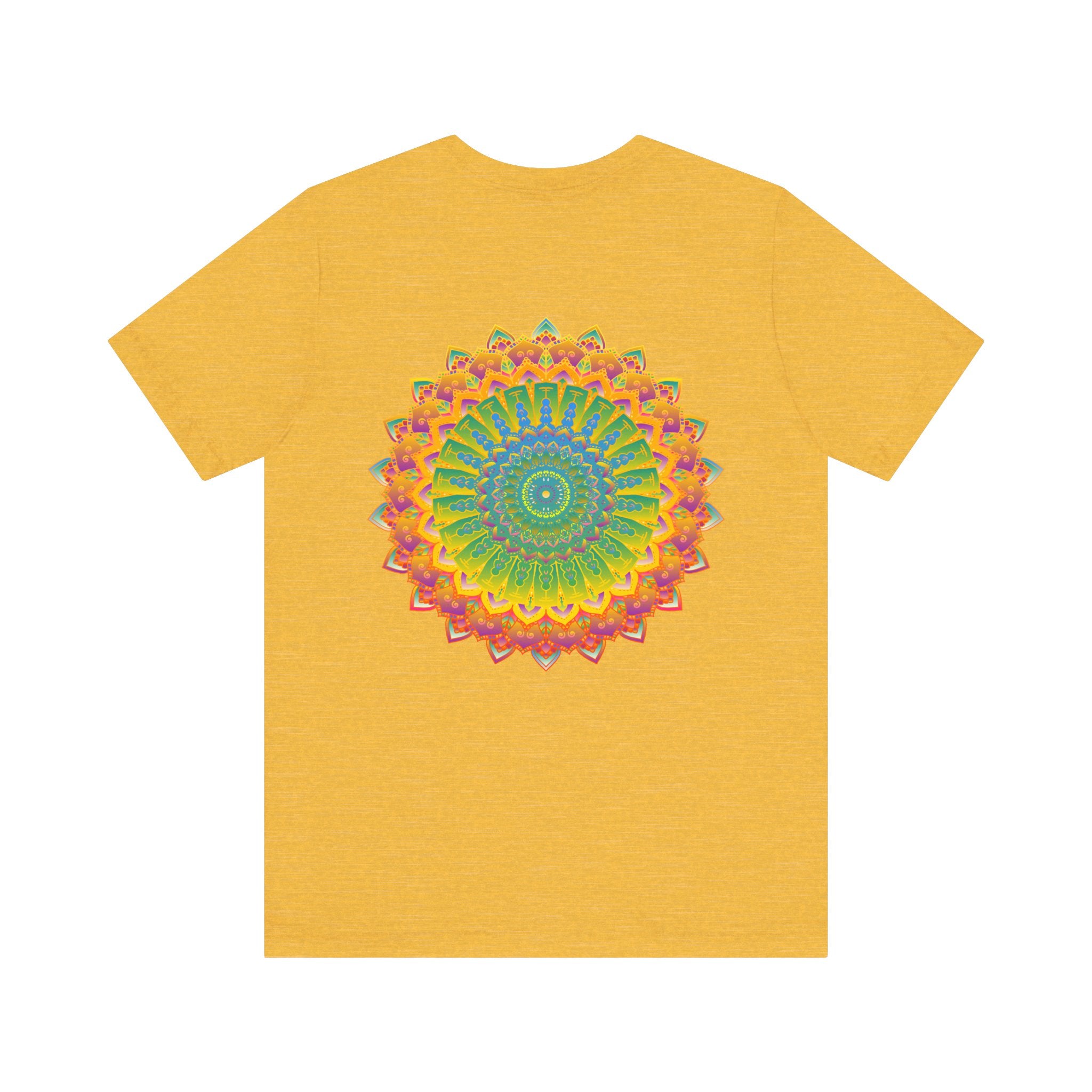 Vibrant mandala tee with colorful floral patterns and spiritual symbolism