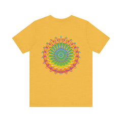 Vibrant mandala tee with colorful floral patterns and spiritual symbolism