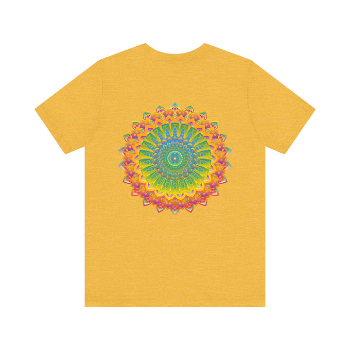 Vibrant mandala tee with colorful floral patterns and spiritual symbolism