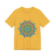 A colorful and intricate circular floral design of the Vibrant Mandala Tee