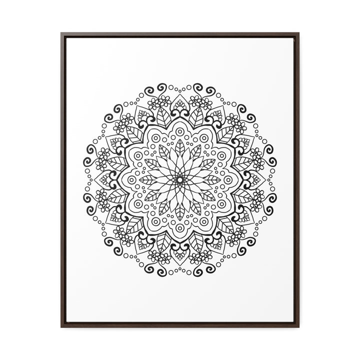 Handcrafted black and white mandala artwork on gallery canvas wraps with vertical frame for elegant wall decor