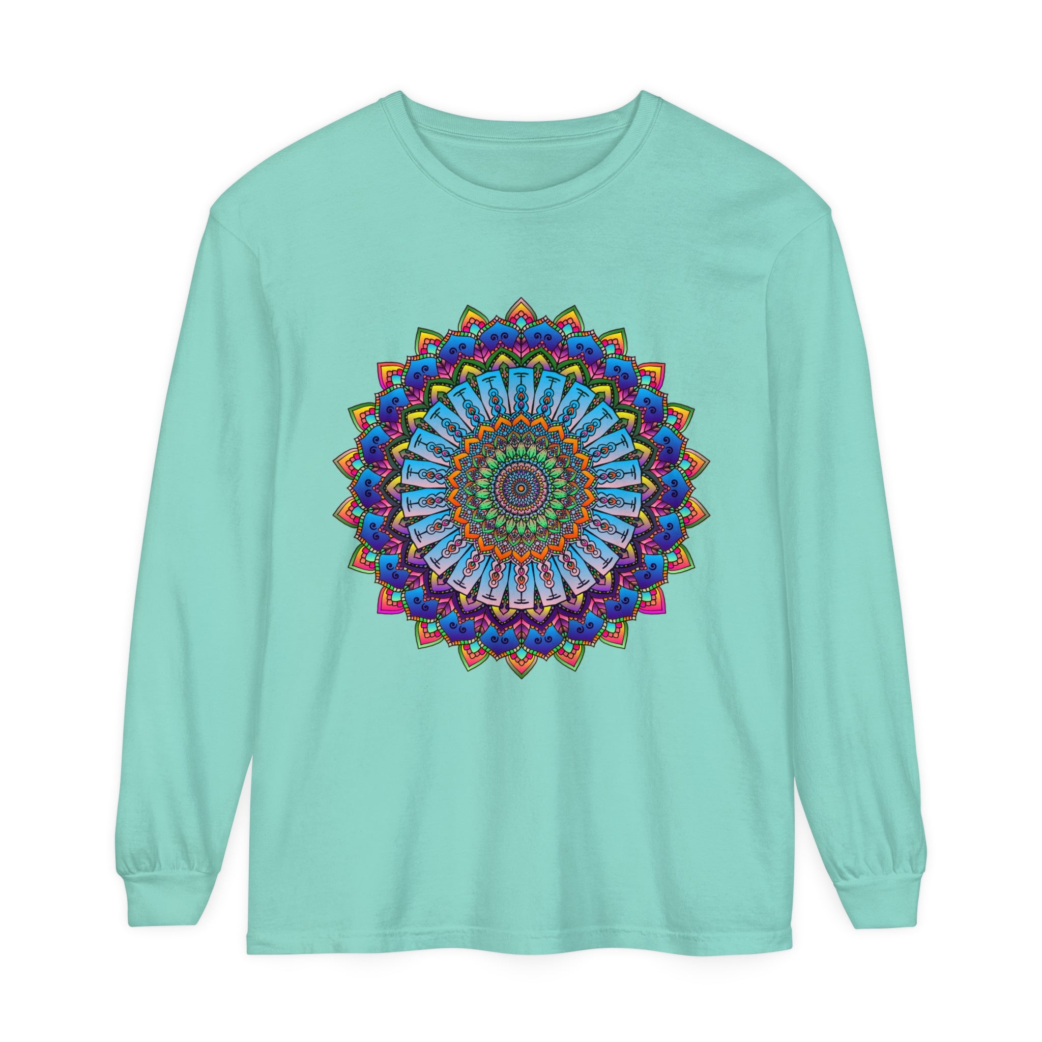 Colorful and intricate mandala design long sleeve t-shirt for all genders