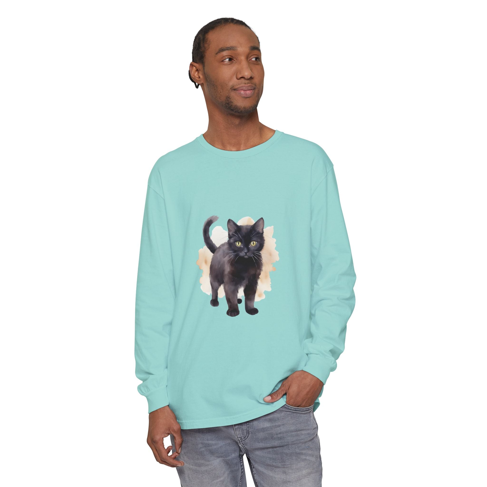 Full Sleeve Tee | Black Cat Watercolor - Unisex