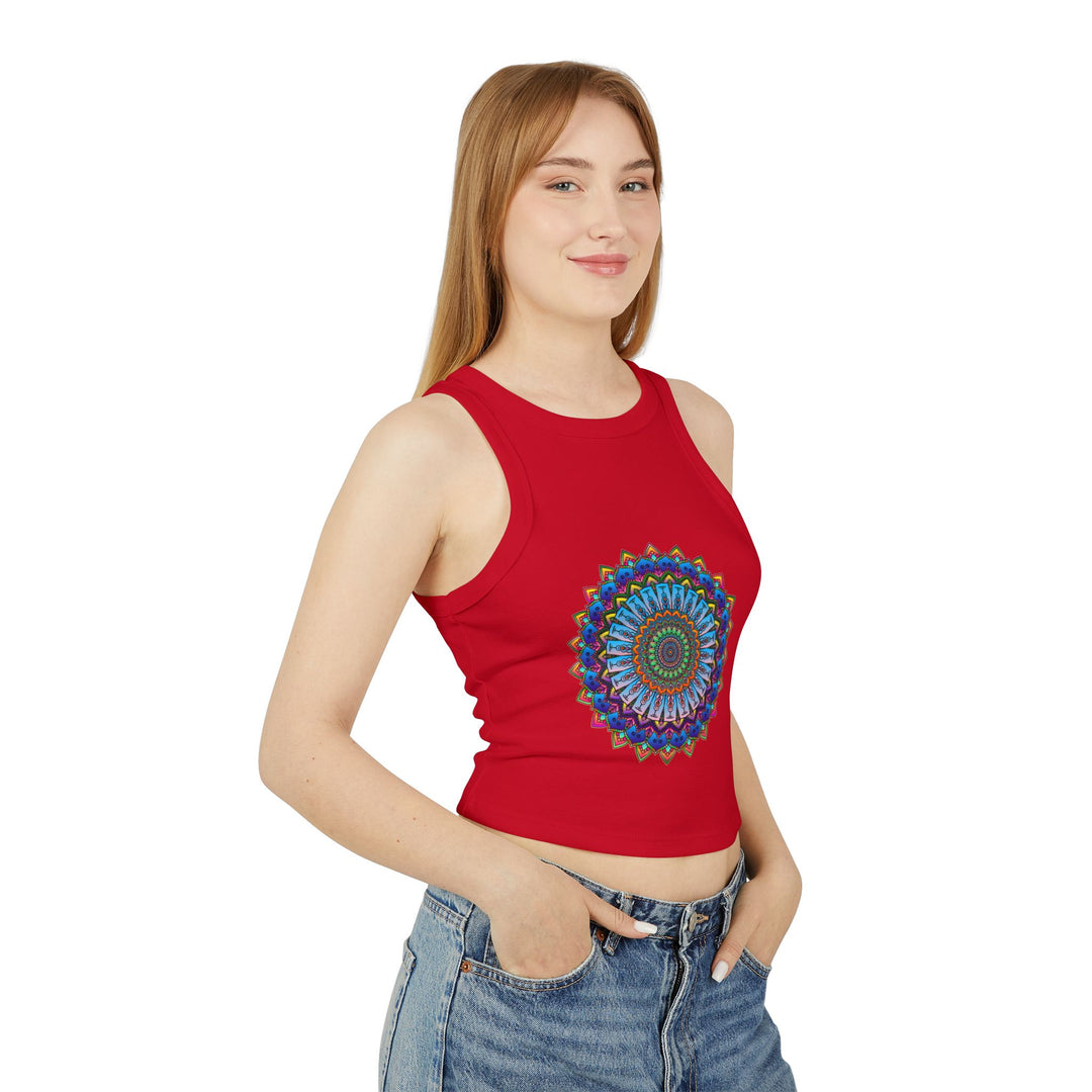 Colorful and intricate mandala design on a comfortable racerback tank top