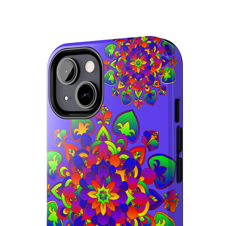 A colorful hand-drawn mandala rainbow design phone case for protection