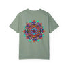 Unisex Mandala T-Shirt made of 100% Ring-Spun Cotton, hand-drawn mandala art, and garment-dyed for extra comfort