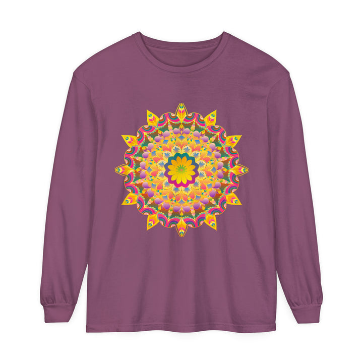 Colorful and intricate psychedelic mandala design long sleeve t-shirt