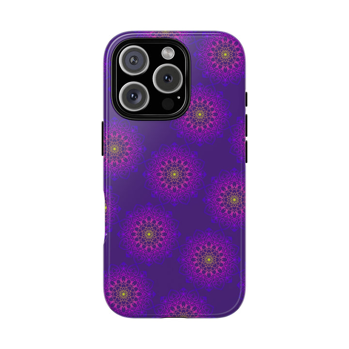 Intricate Purple Floral iPhone Case with Bold Mandala Design
