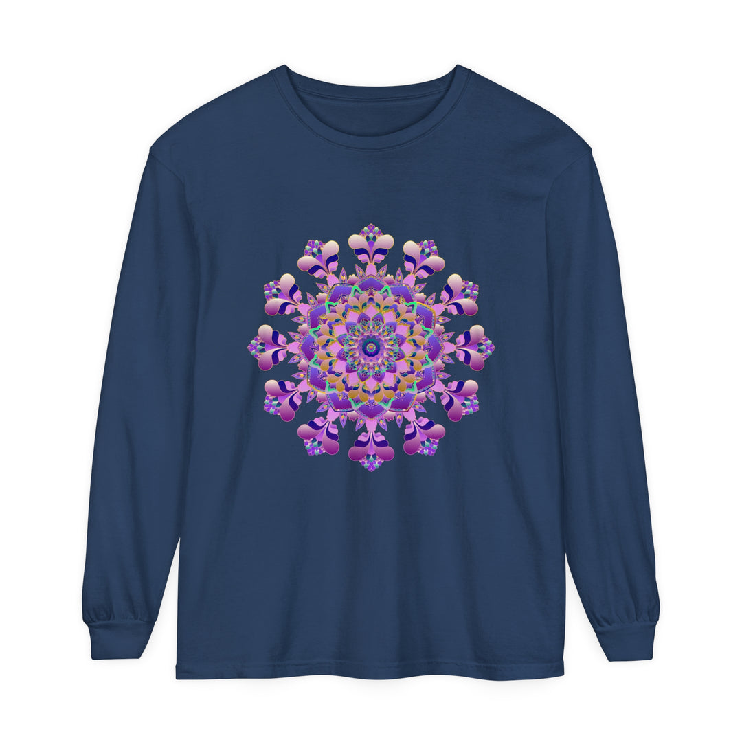 Intricate Mandala Long Sleeve T-Shirt featuring a detailed, symmetrical design, suitable for men and women