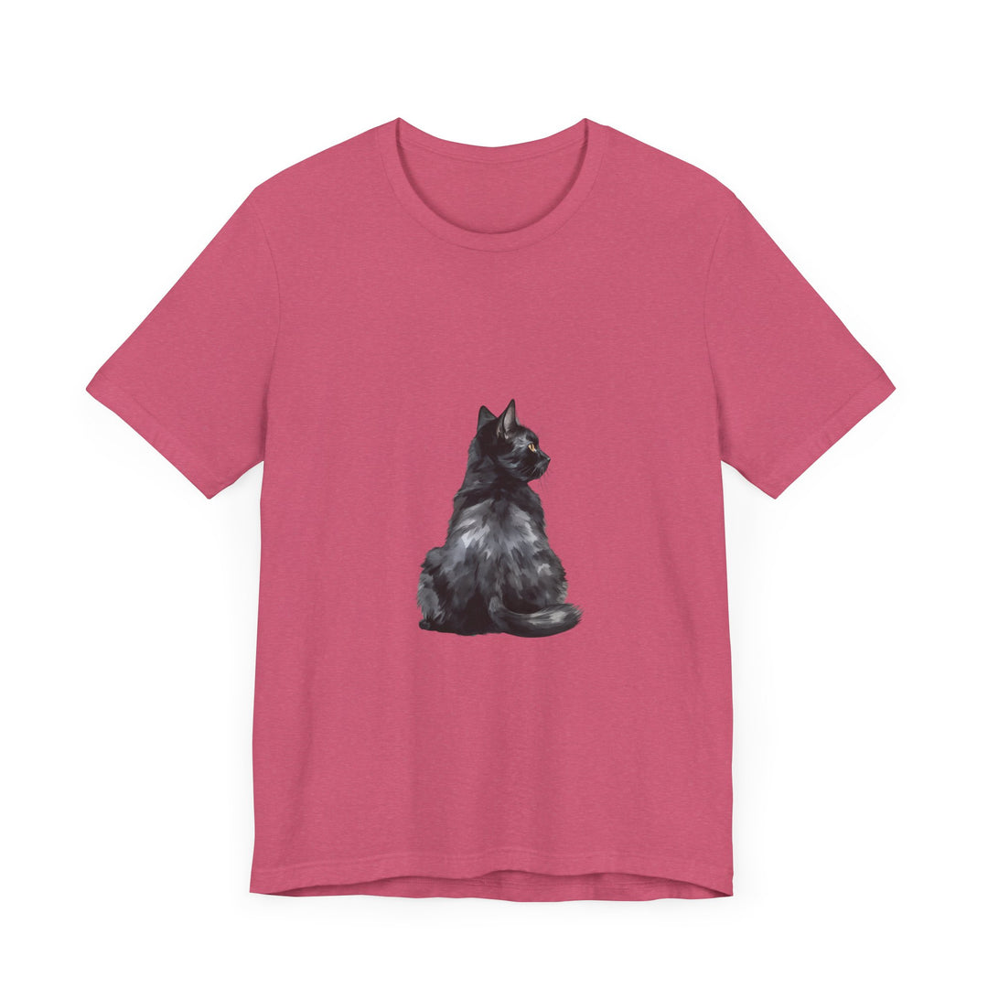 A close-up image of a high-quality Mystical Black Cat T-Shirt with intricate and detailed design, perfect for cat lovers and anyone who appreciates unique fashion