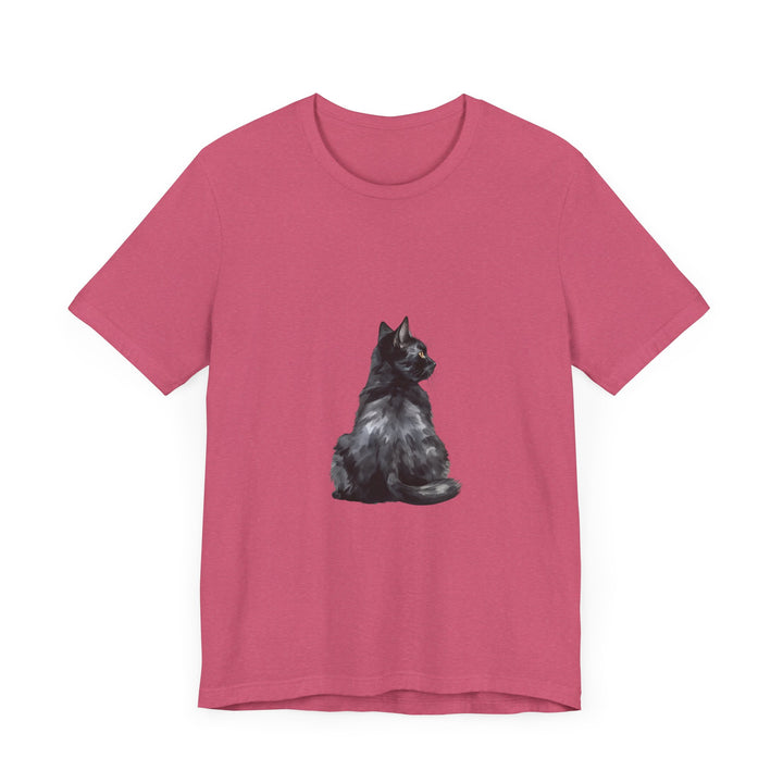 A close-up image of a high-quality Mystical Black Cat T-Shirt with intricate and detailed design, perfect for cat lovers and anyone who appreciates unique fashion