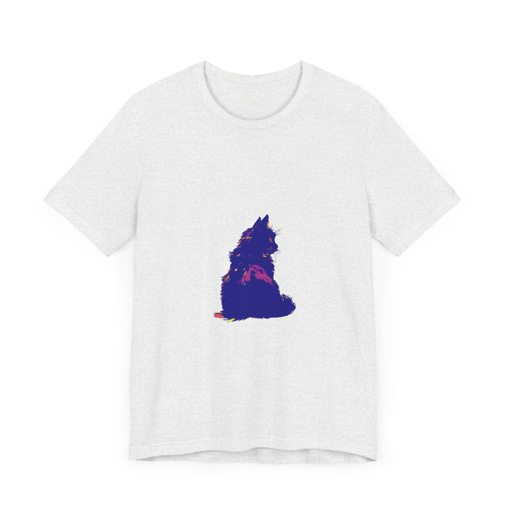 A vibrant and eye-catching Black Cat Mystery t-shirt, featuring a colorful design