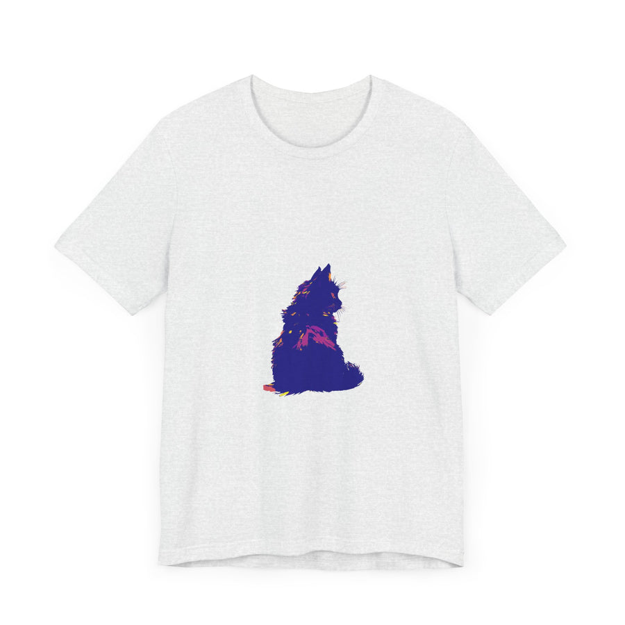 A vibrant and eye-catching Black Cat Mystery t-shirt, featuring a colorful design