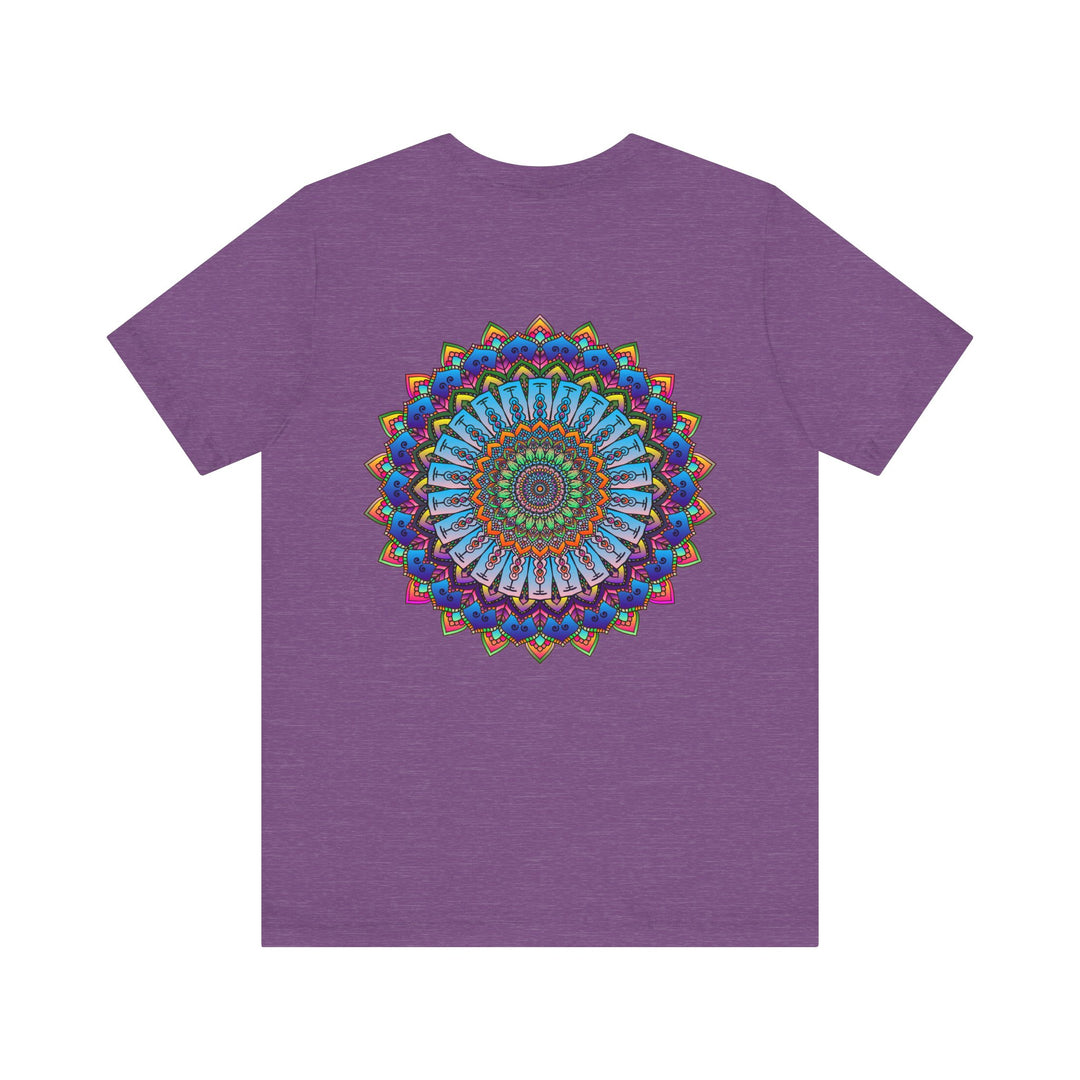 A colorful and intricate mandala design tee representing spiritual peace and harmony