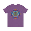 A colorful and intricate mandala design tee representing spiritual peace and harmony