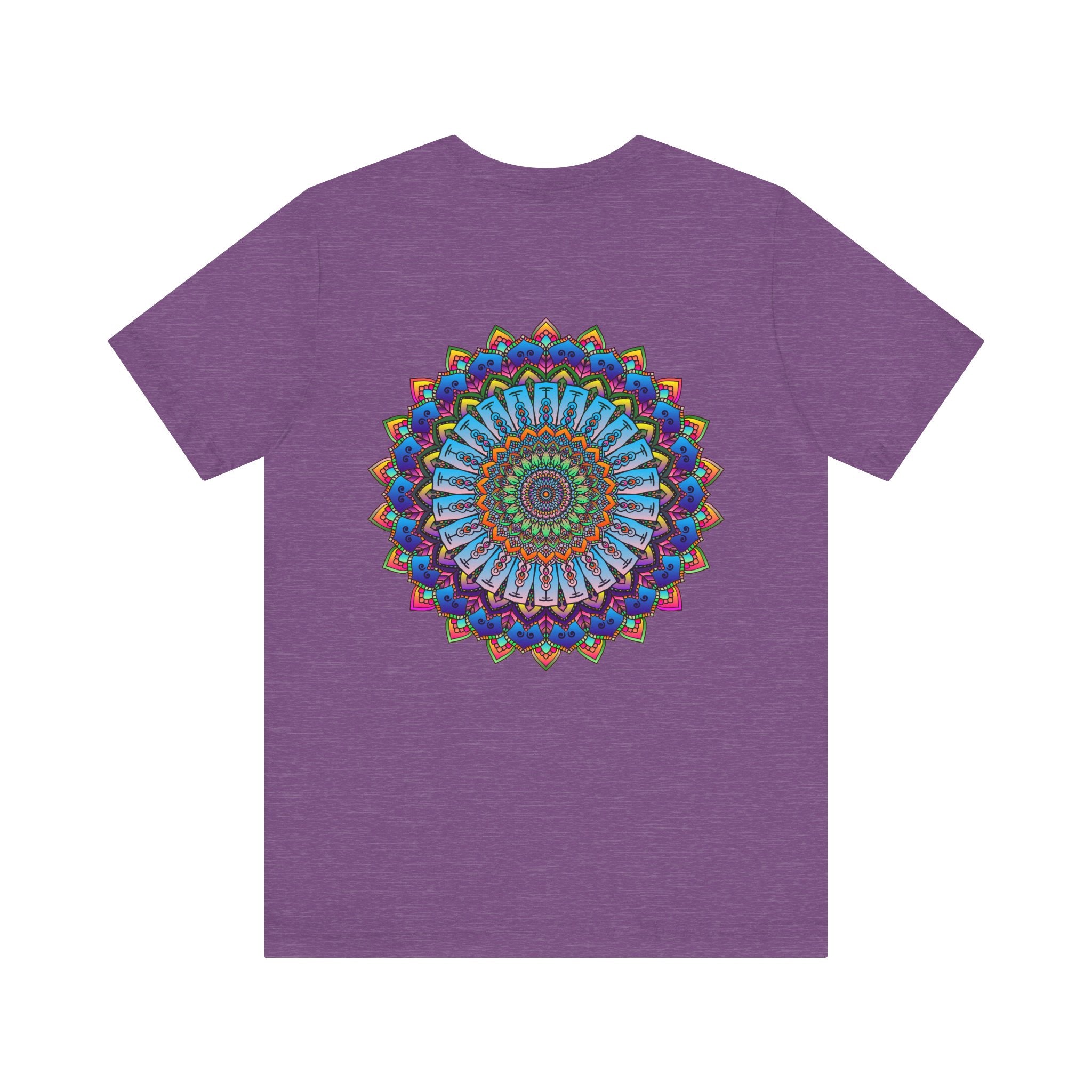 A colorful and intricate mandala design tee representing spiritual peace and harmony