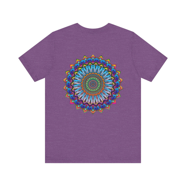 A colorful and intricate mandala design tee representing spiritual peace and harmony