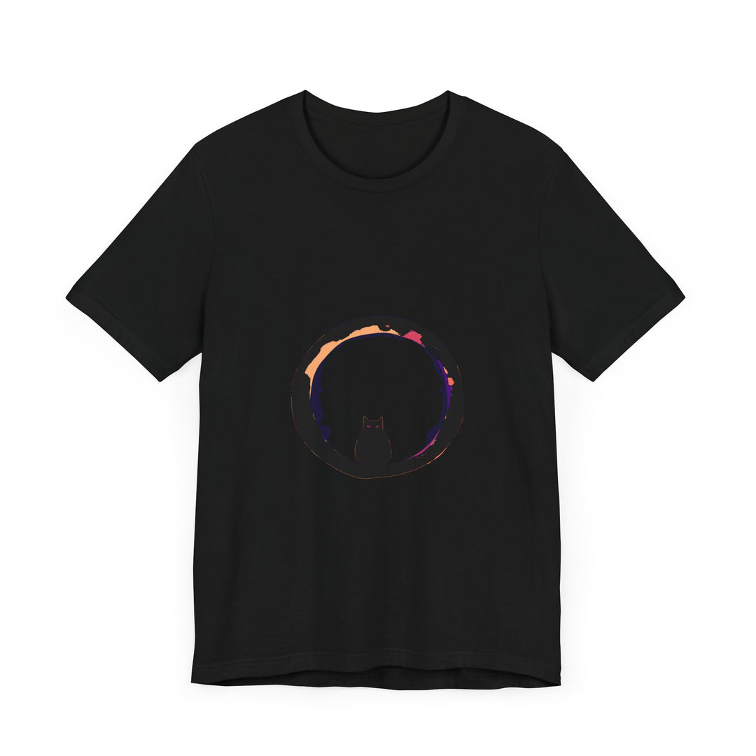 Black Cat Mystery Moon T-Shirt - A spooky and stylish black t-shirt featuring a mysterious black cat against a moonlit night backdrop, perfect for Halloween or any occasion