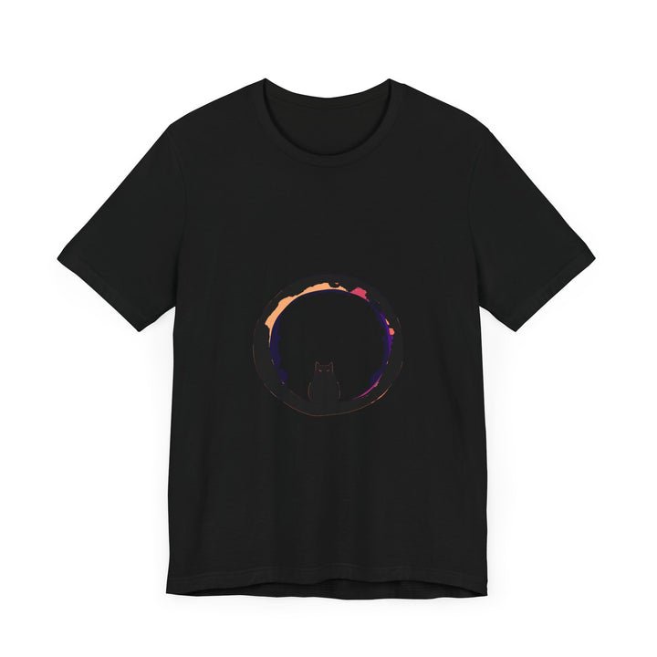 Black Cat Mystery Moon T-Shirt - A spooky and stylish black t-shirt featuring a mysterious black cat against a moonlit night backdrop, perfect for Halloween or any occasion