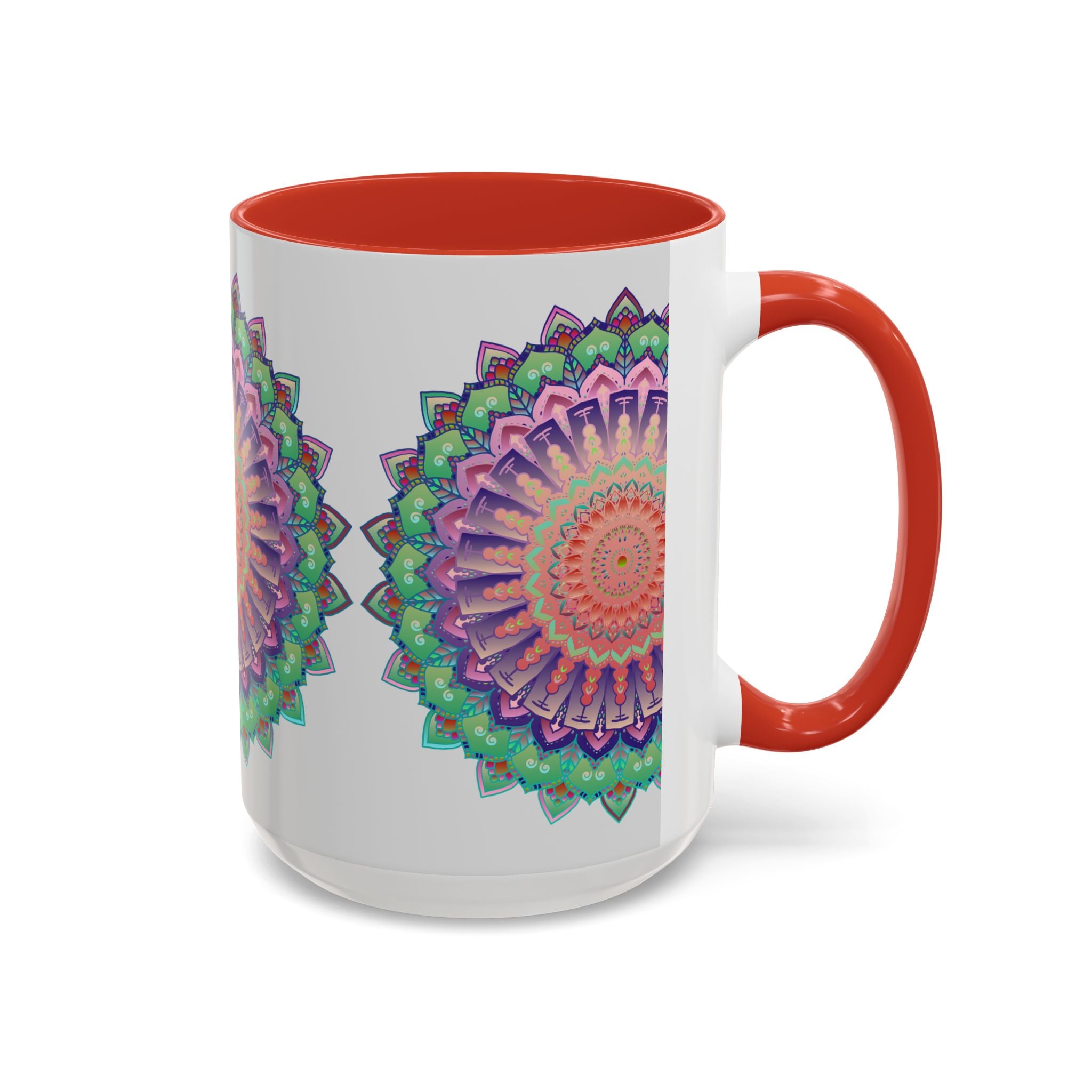 Beautiful and vibrant mandala art mug with a colorful floral design