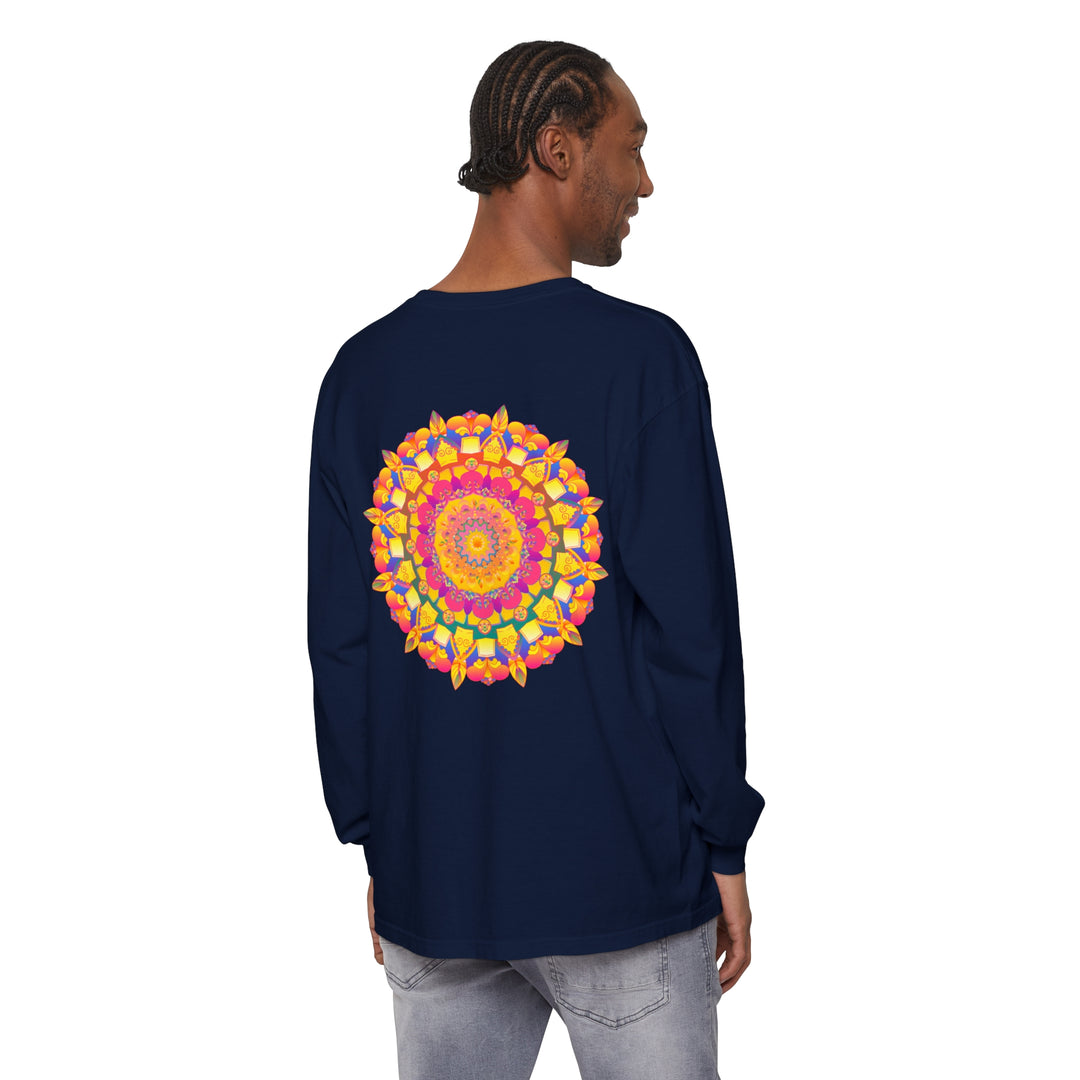 Colorful Mandala Long Sleeve T-Shirt featuring vibrant psychedelic art design