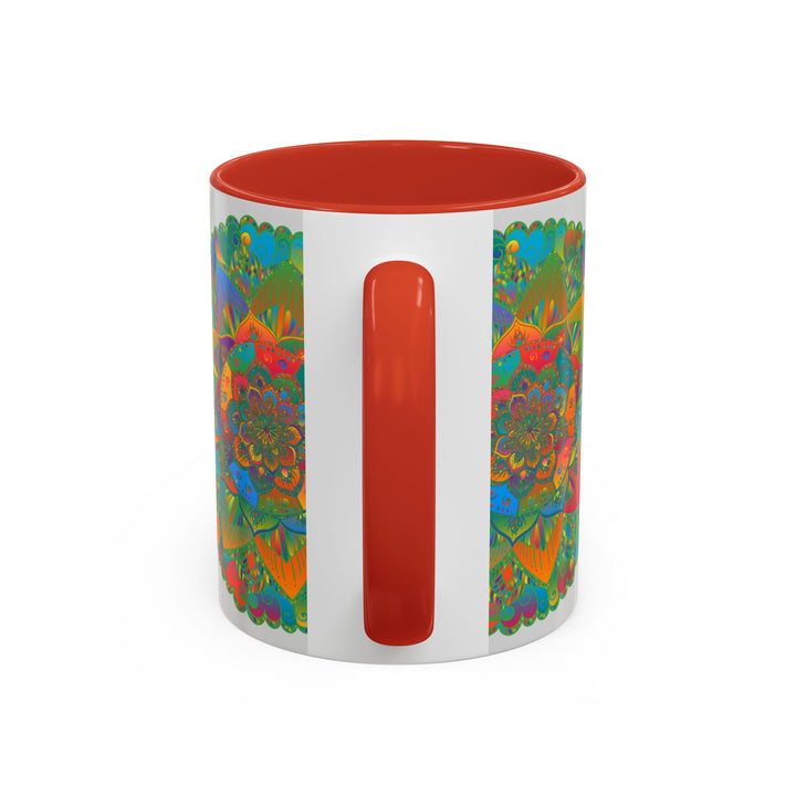 Beautiful and vibrant mandala art mug with colorful floral design