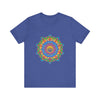 Vibrant and detailed mandala design t-shirt with a colorful and intricate pattern