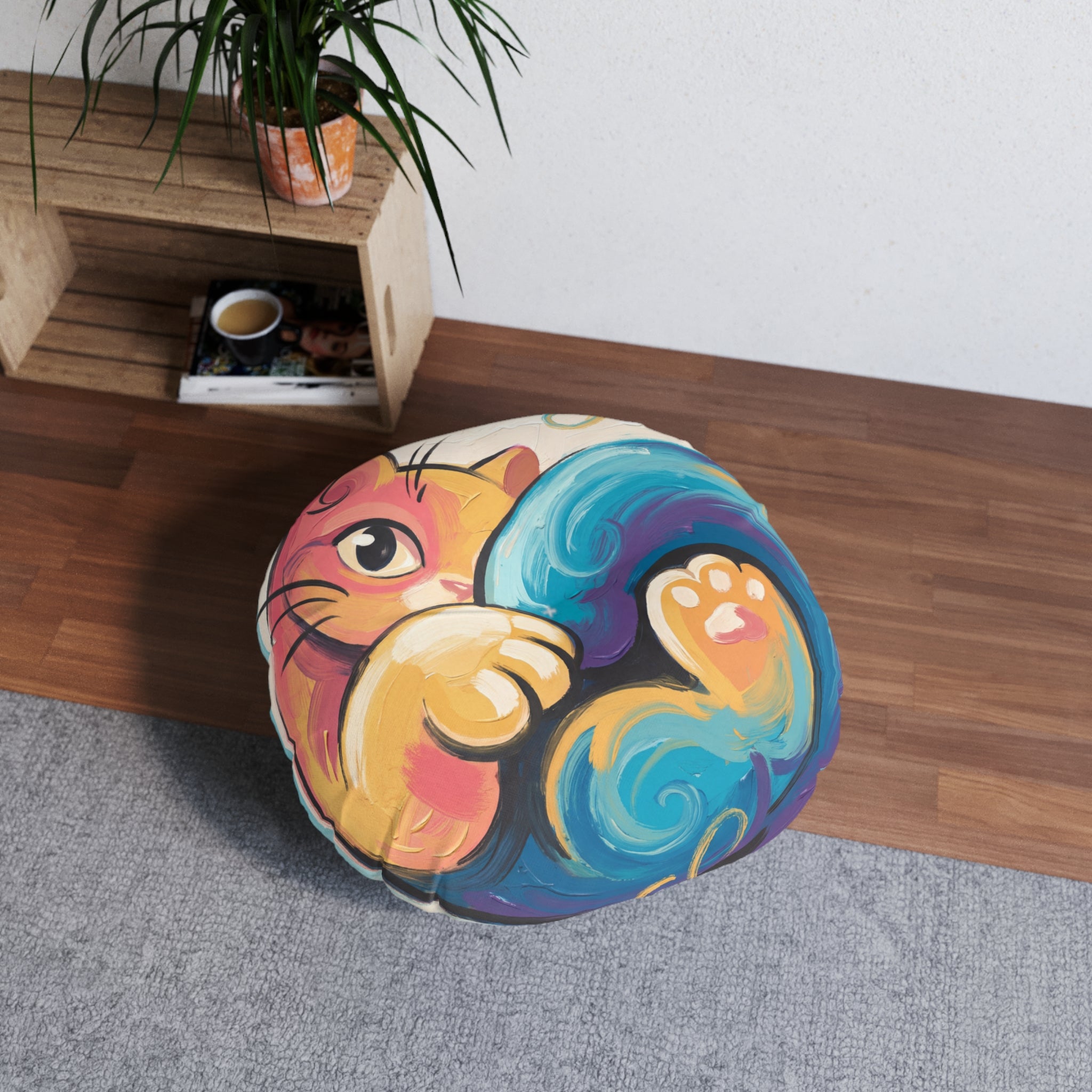 Cuscino da pavimento rotondo Curled Cat Hug