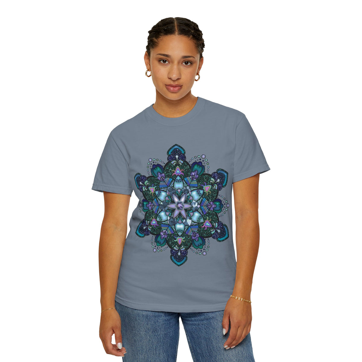Mandala T-Shirt – Blue Purple Boho Geometric Floral Design