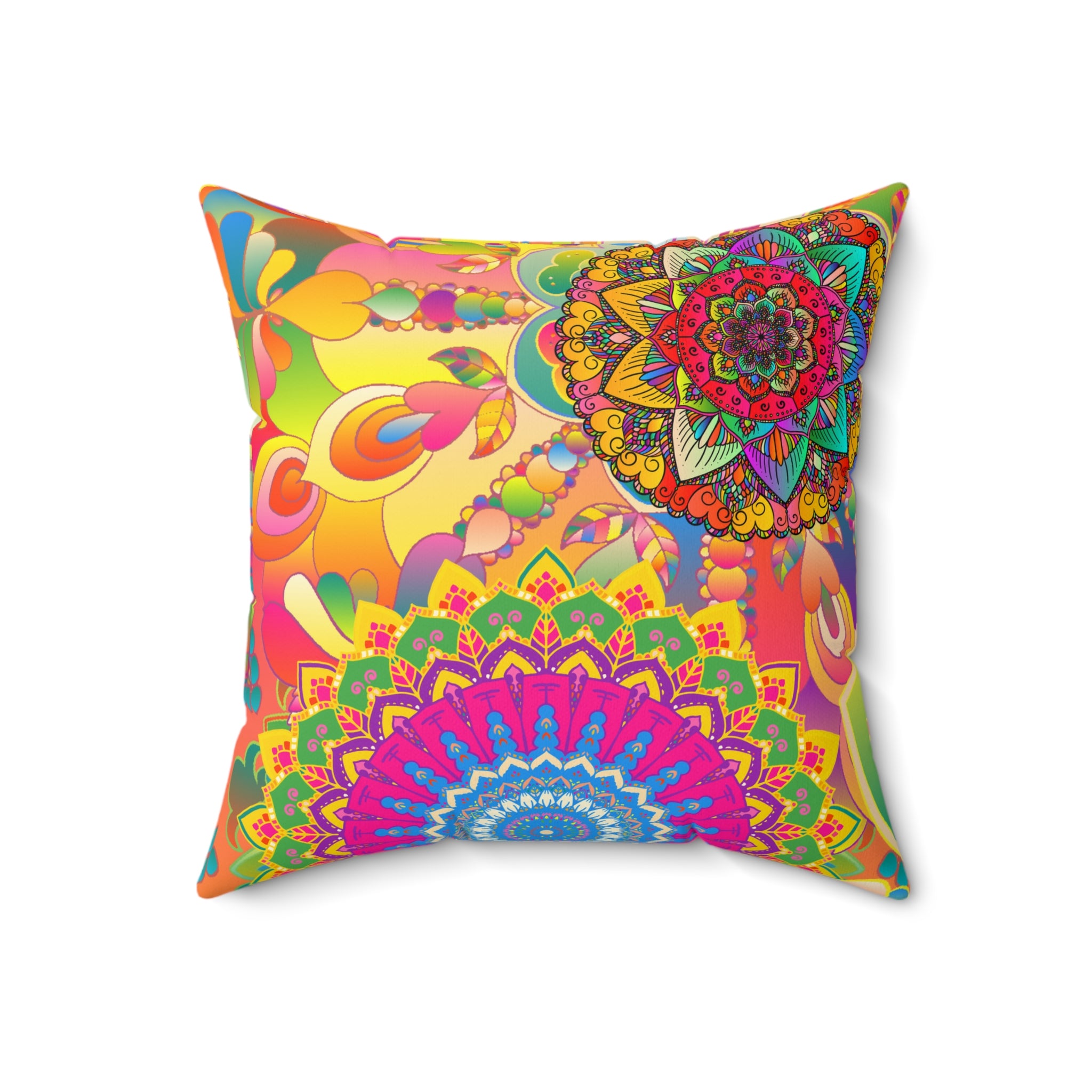 Psychedelic Floral Mandala Faux Suede Pillow