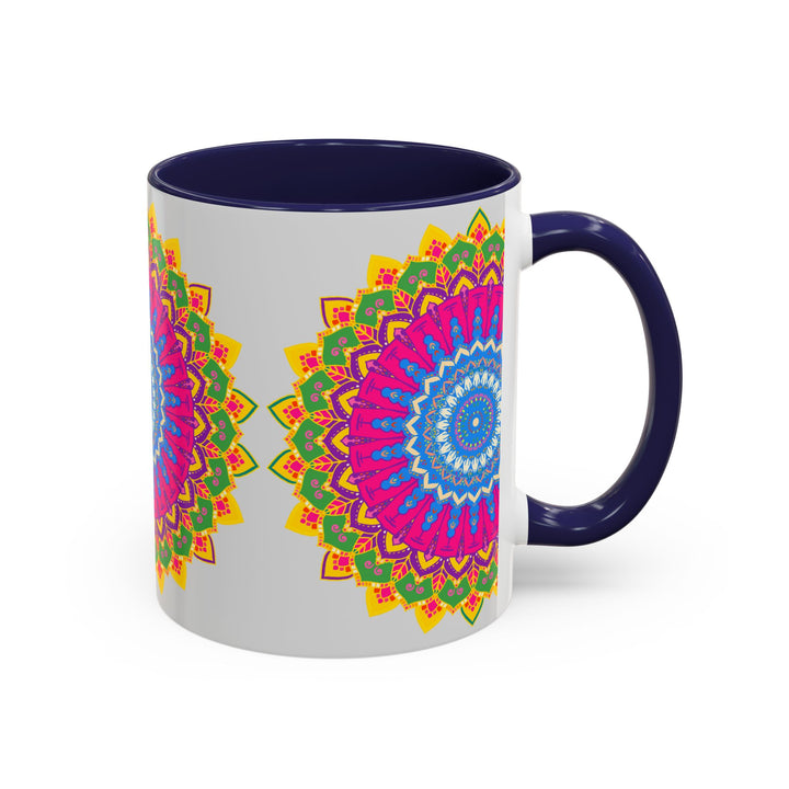 Colorful geometric design mandala art mug, perfect for enjoying hot beverages