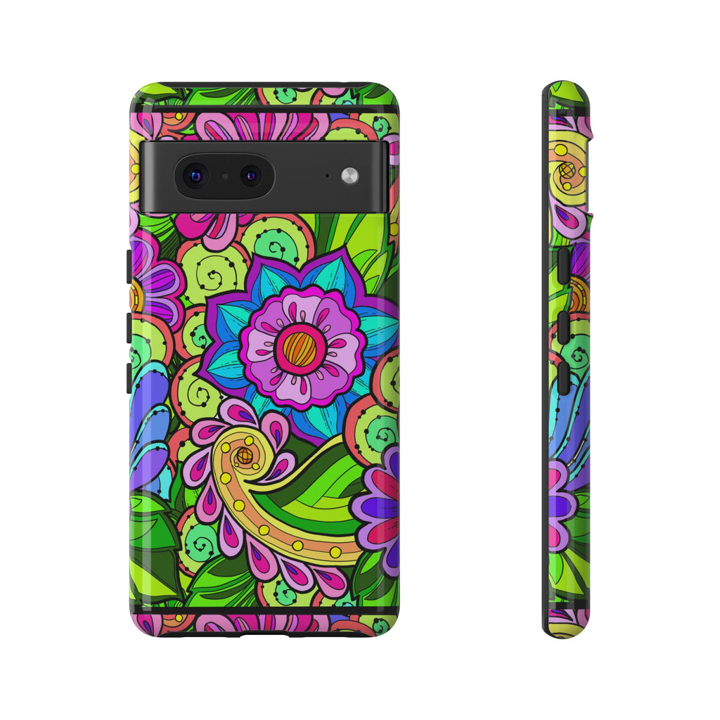 Floral Fantasy iPhone and Google Pixel Case in Bright Green Palette