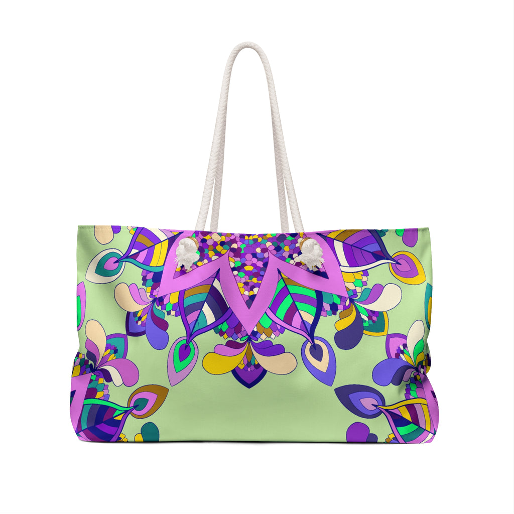 Floral-Inspired Weekender Bag in Soft Green and Purple Tones