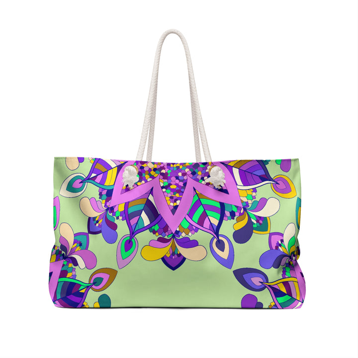 Floral-Inspired Weekender Bag in Soft Green and Purple Tones
