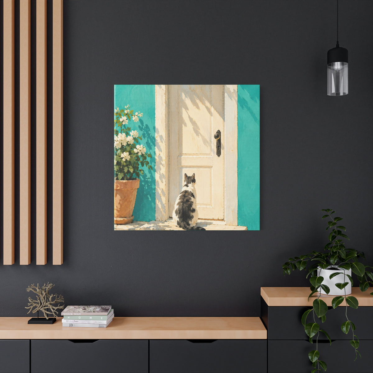 Sunlit Doorway Cat Canvas Wall Art