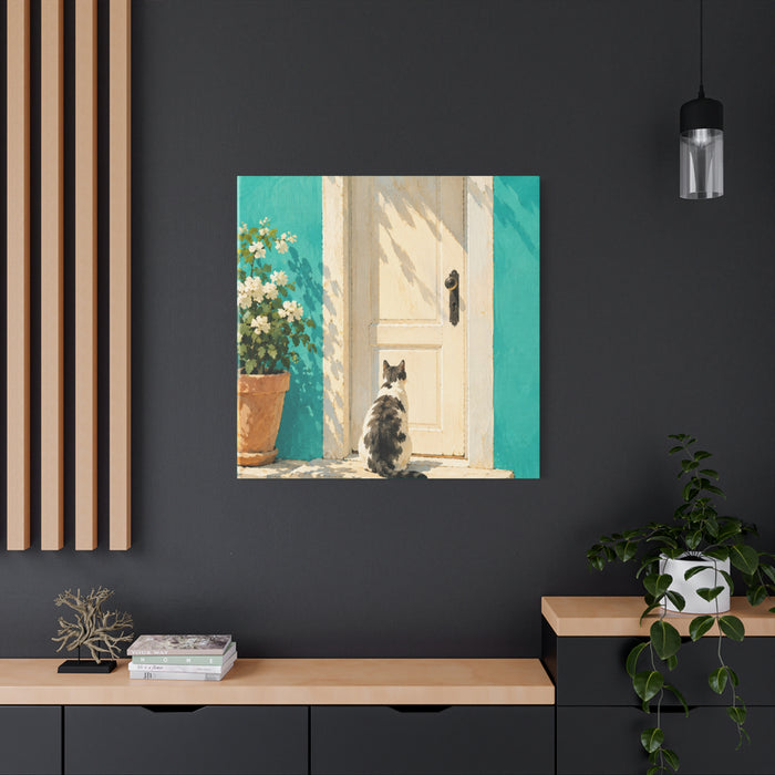 Sunlit Doorway Cat Canvas Wall Art
