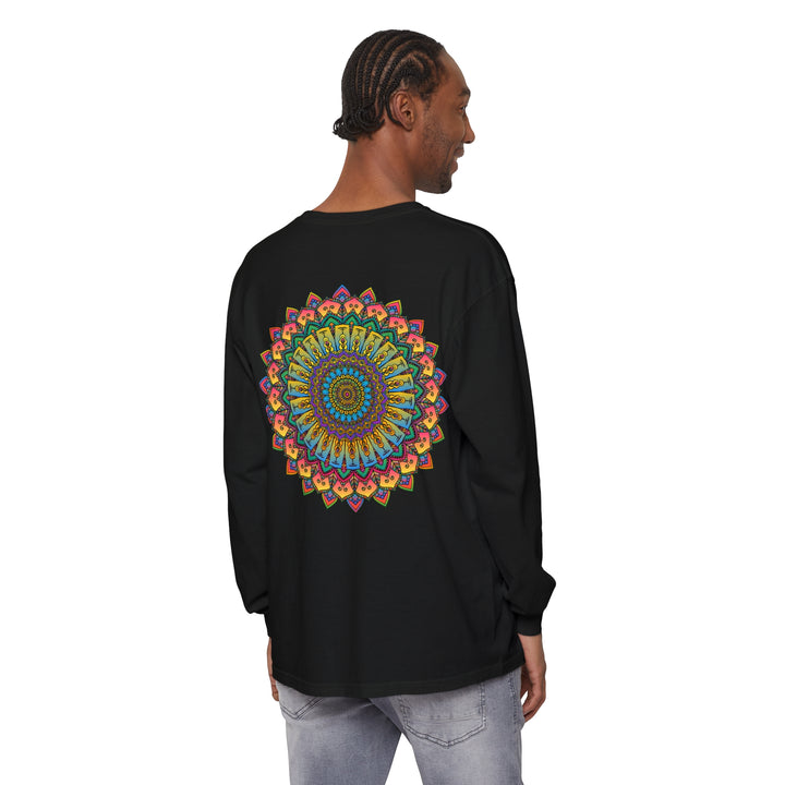 Intricate Mandala design printed on a unisex long sleeve t-shirt