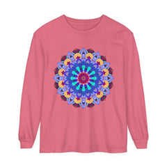 Colorful and intricate mandala design long sleeve t-shirt made with vibrant colors