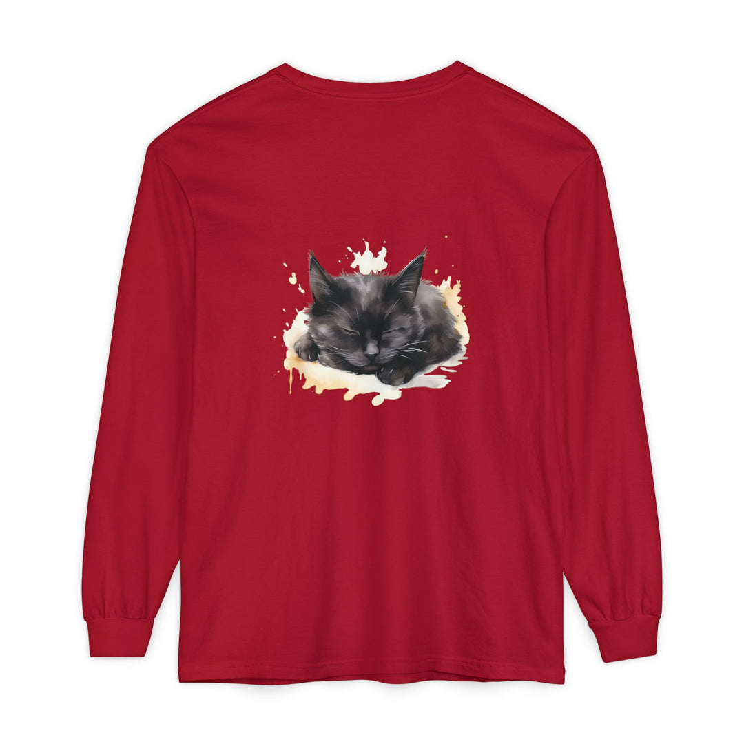 Langarm-T-Shirt mit Aquarellmotiv „Schlafende Katze“